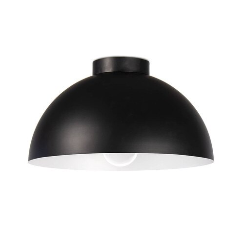 White flush mount with a white brushed interior and naked bulb